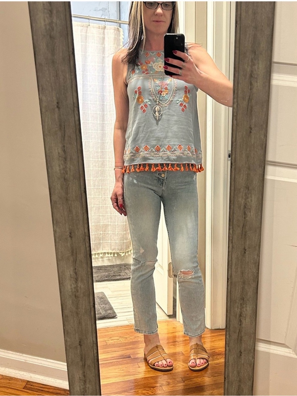 NWT THML The Waylon Tassel Embroidered Tank Top Boho Sleeveless - Picture 3 of 14